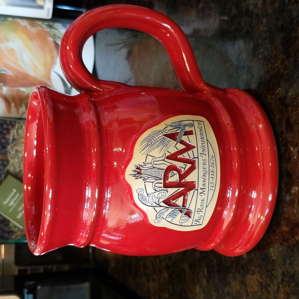 Large Deneen Pottery Mug Orangey Red 2015 Ag Risk Managers Insurance